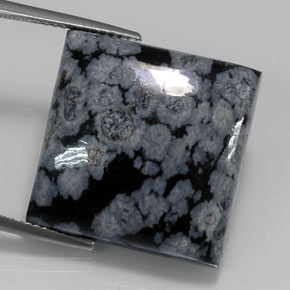 Ossidiana fiocco di neve naturale nero da 22,67 ct, quadrato, opaco