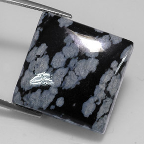 Ossidiana fiocco di neve naturale nero da 22,60 ct, quadrato, opaco