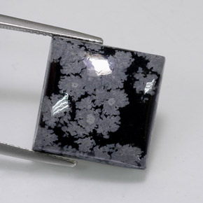 Ossidiana fiocco di neve naturale nero da 11,84 ct, quadrato, opaco
