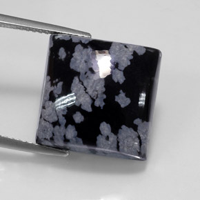Ossidiana fiocco di neve naturale nero da 12,37 ct, quadrato, opaco