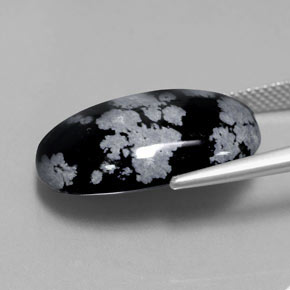Ossidiana fiocco di neve naturale nero da 13,62 ct, taglio ovale, opaco