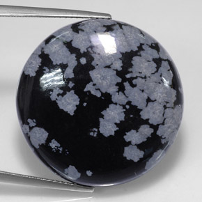 Ossidiana fiocco di neve naturale nero da 28,56 ct, taglio rotondo, opaco