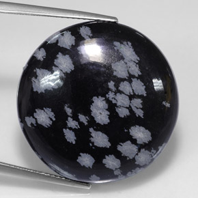 Ossidiana fiocco di neve naturale nero da 25,36 ct, taglio rotondo, opaco