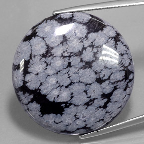Ossidiana fiocco di neve naturale nero da 35,88 ct, taglio rotondo, opaco