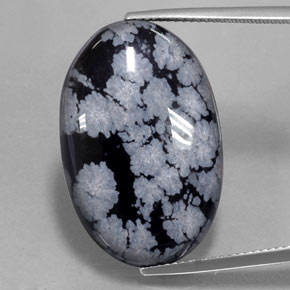Ossidiana fiocco di neve naturale nero da 22,37 ct, taglio ovale, opaco
