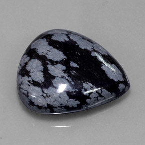 Ossidiana fiocco di neve naturale nero da 34,56 ct, taglio a pera, opaco