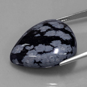 Ossidiana fiocco di neve naturale nero da 34,56 ct, taglio a pera, opaco
