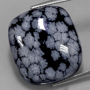 Ossidiana fiocco di neve naturale nero da 29,46 ct, taglio a cuscino, opaco