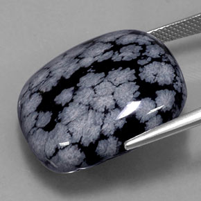 Ossidiana fiocco di neve naturale nero da 29,46 ct, taglio a cuscino, opaco