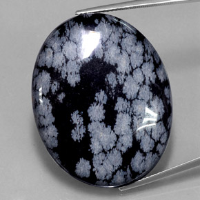 Ossidiana fiocco di neve naturale nero da 48,46 ct, taglio ovale, opaco