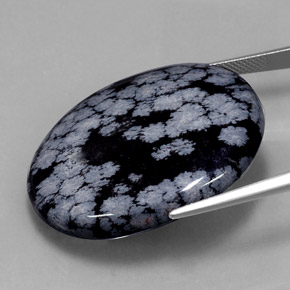 Ossidiana fiocco di neve naturale nero da 48,46 ct, taglio ovale, opaco