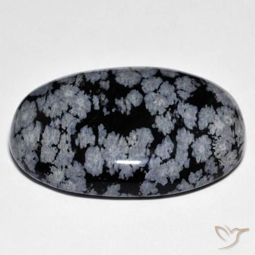 Ossidiana fiocco di neve Nero grigio-bianco naturale da 45.67 ct, Ovale, Opaco