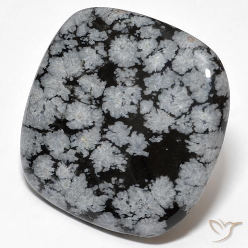Ossidiana fiocco di neve Nero grigio-bianco naturale da 30.19 ct, Cuscino, Opaco