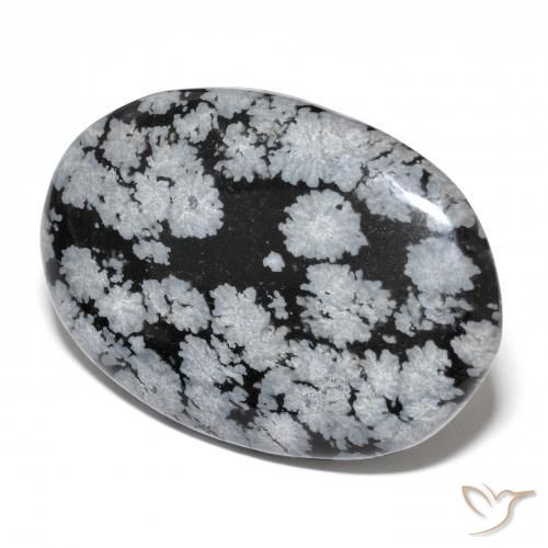 Ossidiana fiocco di neve naturale nero da 24,72 ct, taglio ovale, opaco