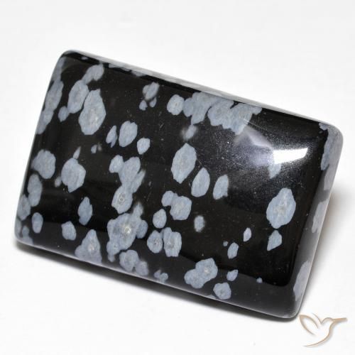 Ossidiana fiocco di neve Nero grigio-bianco naturale da 28.40 ct, Taglio a baguette, Opaco