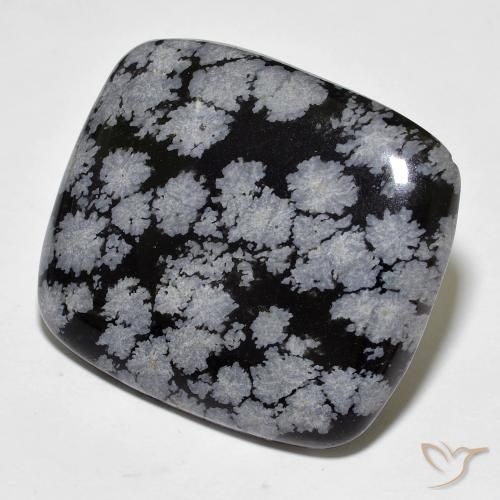 Ossidiana fiocco di neve Nero grigio-bianco naturale da 27.93 ct, Cuscino, Opaco