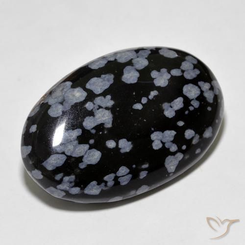Ossidiana fiocco di neve Nero grigio-bianco naturale da 30.67 ct, Ovale, Opaco