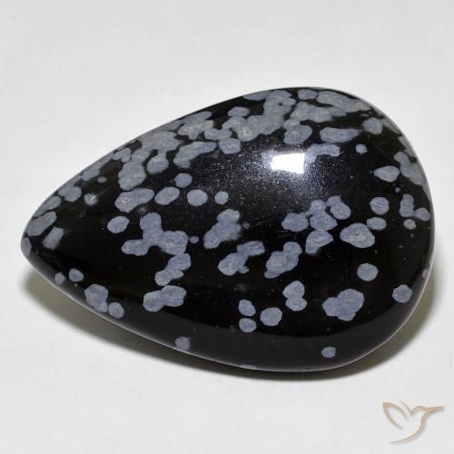 27.45ct Naturale Nero grigio-bianco Ossidiana fiocco di neve, Forma a pera, Opaco