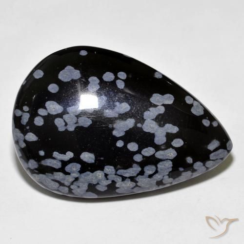 Ossidiana fiocco di neve Nero grigio-bianco naturale da 27.45 ct, Forma a pera, Opaco