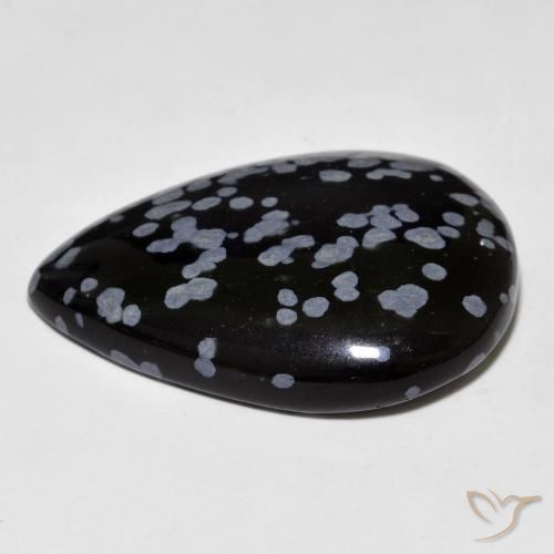 Ossidiana fiocco di neve Nero grigio-bianco naturale da 27.45 ct, Forma a pera, Opaco