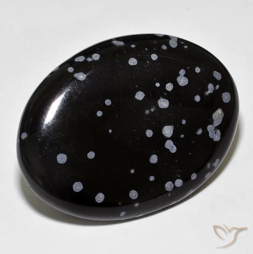 Ossidiana fiocco di neve Nero grigio-bianco naturale da 37.96 ct, Ovale, Opaco