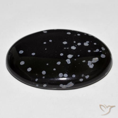 Ossidiana fiocco di neve Nero grigio-bianco naturale da 37.96 ct, Ovale, Opaco