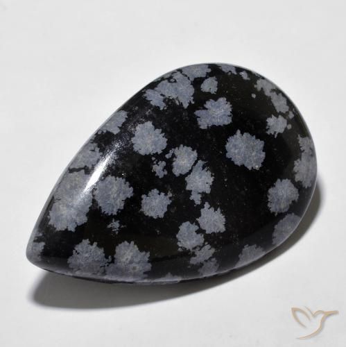 27.42ct Naturale Nero grigio-bianco Ossidiana fiocco di neve, Forma a pera, Opaco