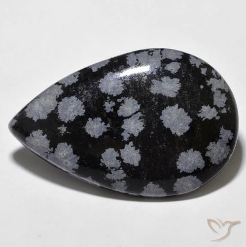 Ossidiana fiocco di neve Nero grigio-bianco naturale da 27.42 ct, Forma a pera, Opaco