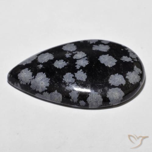 Ossidiana fiocco di neve Nero grigio-bianco naturale da 27.42 ct, Forma a pera, Opaco