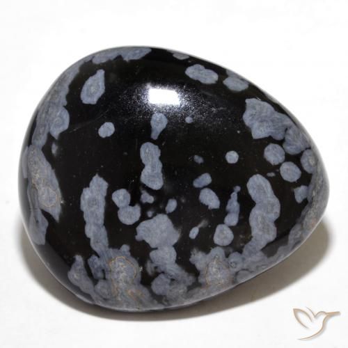 24.61ct Naturale Nero grigio-bianco Ossidiana fiocco di neve, Forma a pera, Opaco