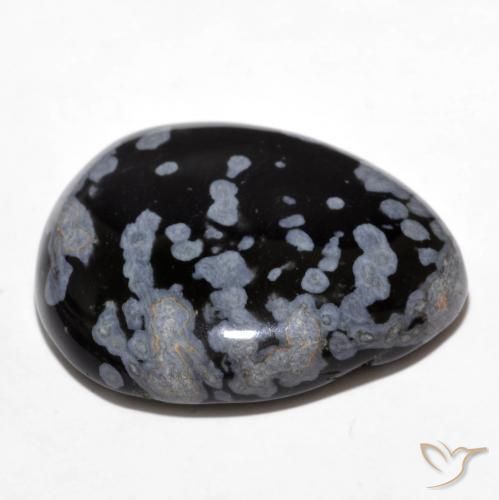 Ossidiana fiocco di neve Nero grigio-bianco naturale da 24.61 ct, Forma a pera, Opaco