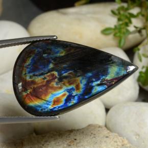 Spettrolite naturale multicolore da 17,74 ct, taglio a pera, opaco