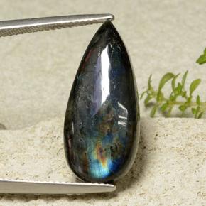 Spettrolite naturale multicolore da 7,85 ct, taglio a pera, opaco