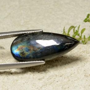 Spettrolite naturale multicolore da 7,85 ct, taglio a pera, opaco