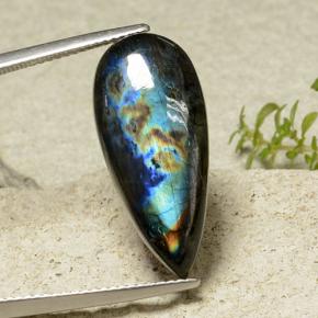 Spettrolite naturale multicolore da 7,85 ct, taglio a pera, opaco