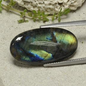 Spettrolite naturale multicolore da 9,84 ct, taglio ovale, opaco