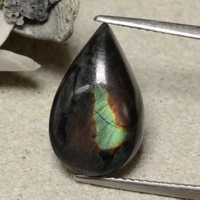 Spettrolite naturale multicolore da 5,24 ct, taglio a pera, opaco