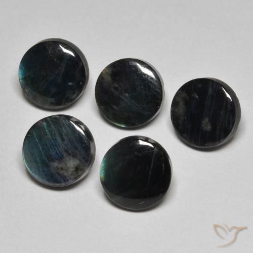 Spettrolite naturale multicolore da 1,55 ct, taglio rotondo, opaco