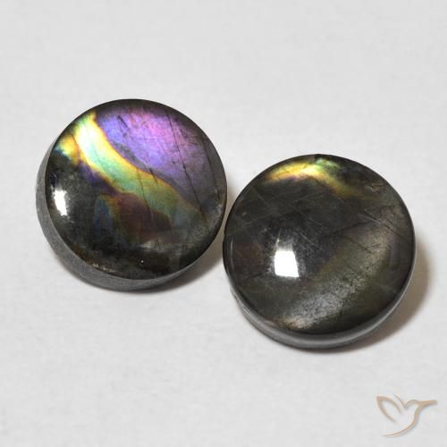 Spettrolite naturale multicolore da 3,38 ct, taglio rotondo, opaco