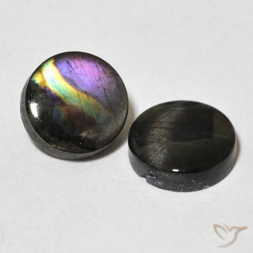 Spettrolite naturale multicolore da 3,38 ct, taglio rotondo, opaco