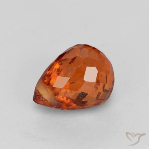 Granato spessartite Rosso Ambra Intenso naturale da 0.97 ct, Taglio briolette, VS-SI