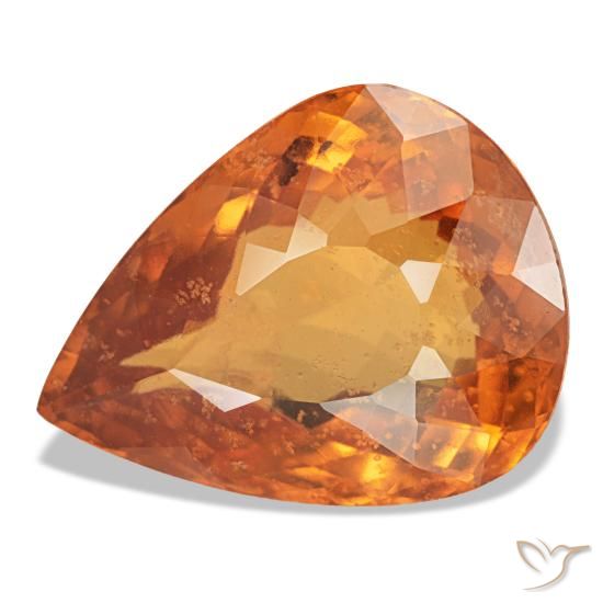 7.66ct arancione granato spessartite, taglio a pera, VS