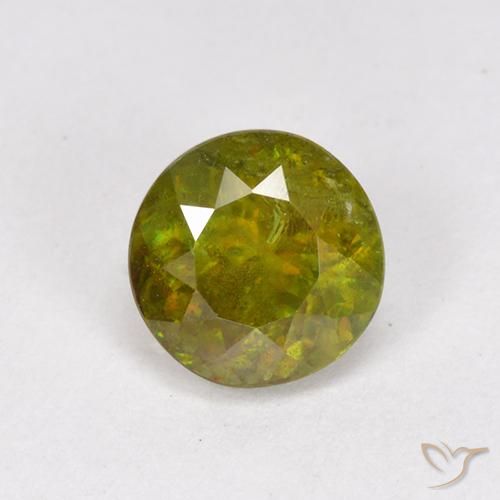 0.95ct Naturale Verde giallastro Sfene, Rotondo, VS-SI