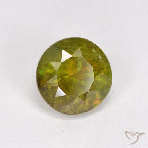 Sfene Verde giallastro naturale da 0.95 ct, Rotondo, VS-SI