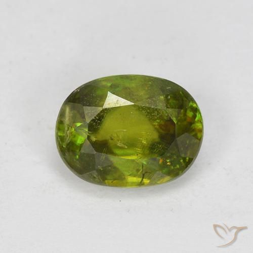 0.83ct Naturale Caldo terroso verde Sfene, Ovale, VS-SI
