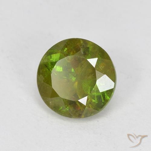 0.70ct Naturale Verde terroso Sfene, Rotondo, VS-SI