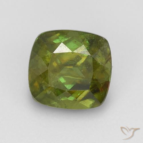 1.11ct Naturale Verde terroso Sfene, Cuscino, VS-SI