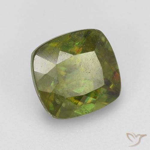 Sfene Verde terroso naturale da 1.11 ct, Cuscino, VS-SI