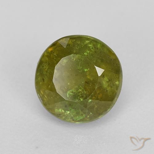 Sfene Verde terroso naturale da 0.90 ct, Rotondo, VS-SI