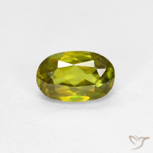 0.56ct Naturale Caldo bosco verde Sfene, Ovale, VS